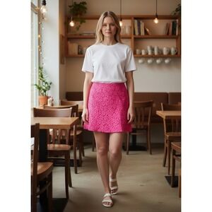 New York & Company Floral Eyelet Mini Skirt Womens 12 Pink Lace Overlay A-Line